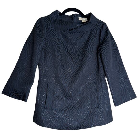 Michael Kors BlouseTop Women 4 Blue Black Jacquard Mobwife Designer Lagenlook - Picture 1 of 11